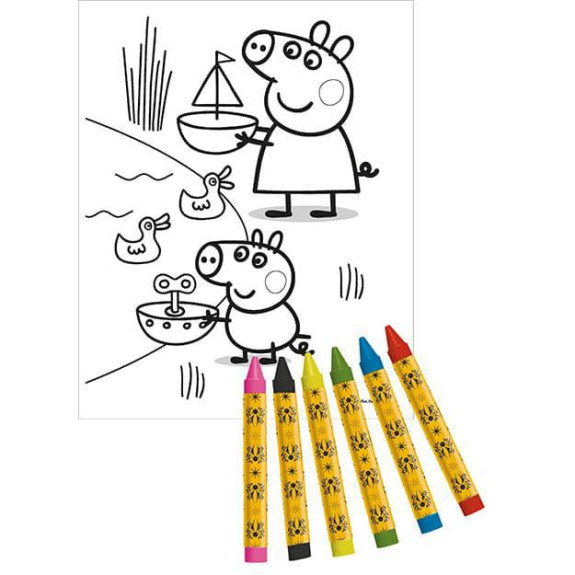 Samolepkový set s omaľovánkami a voskovkami 500ks Prasiatko Peppa