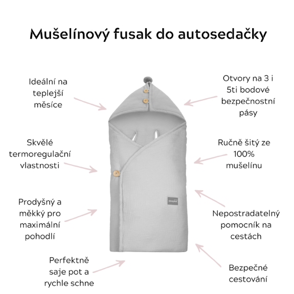Ľahký mušelínový fusak/zavinovačka/deka do autosedačky Sleepee