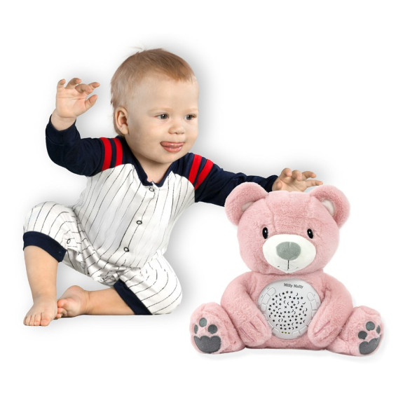 Plyšový zaspávač medvedík s projektorom Bear pink Milly Mally