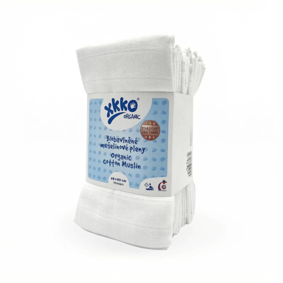 Detské plienky z biobavlny Organic 60 x 60 cm Staré časy 10 ks biele Xkko