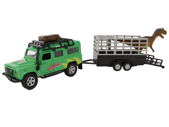 Land Rover kov na spätný chod s prívesom a dinosaurom Kids Globe Traffic