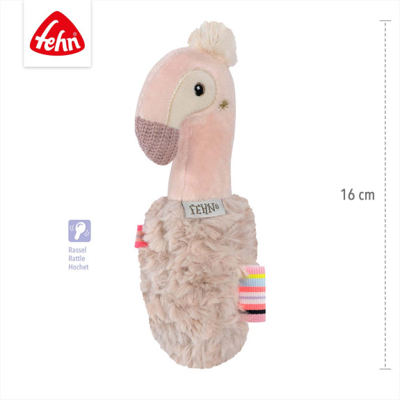 Hrkálka do ruky plameniak, Pink Baby Fehn