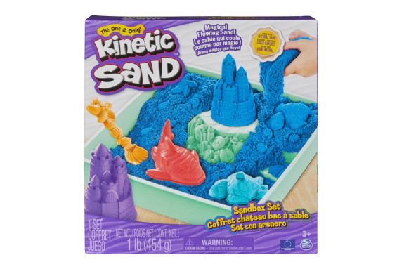 Škatuľa tekutého piesku s podložkou modrá Kinetic Sand