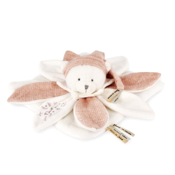 Darčeková sada Plyšový muchláčik medvedík s čiapočkou 25 cm ružový Doudou