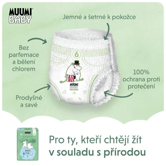 Jednorazové eko plienky Pants 6 Junior 12-20 kg (108 ks), mesačné balenie Muumi Baby