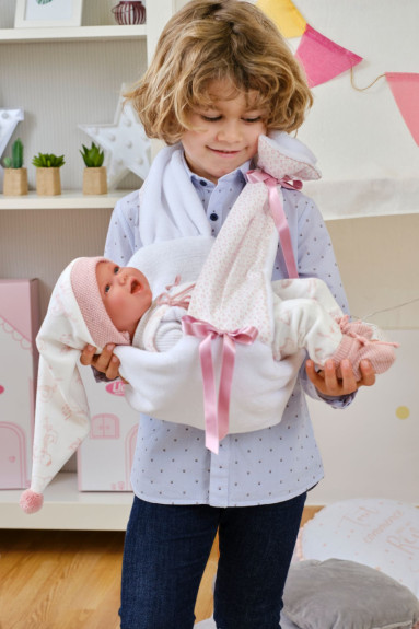 Obleček pre bábiku New Born veľkosti 40-42 cm s nosítkom cez rameno Llorens