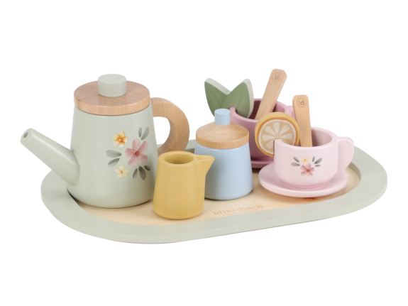 Čajový set drevený s kvetinovou potlačou Little Dutch