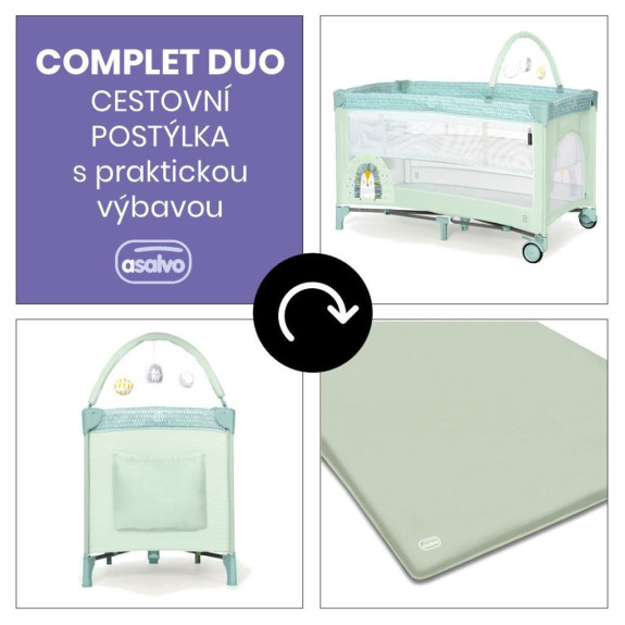 Complet duo cestovná postieľka s druhým dňom a hrazdičkou Asalvo