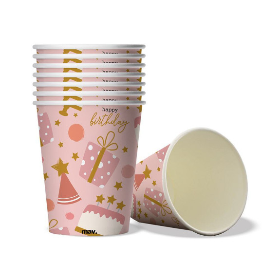 Tégliky papierové - HB konfety ružové 250 ml, 8 ks