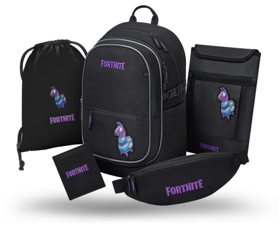 Set 5 Core Fortnite Flama: batoh, vrecko, oblička, obal na notebook, peňaženka GRS Baagl