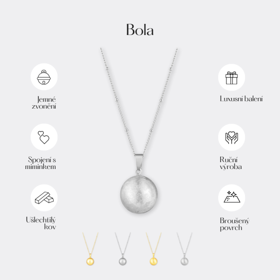 Tehotenský šperk bola Moon strieborná s brúseným povrchom + retiazka Moniel