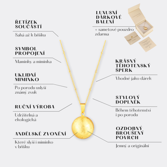 Tehotenský šperk bola Soul zlatá s brúseným povrchom + retiazka Moniel