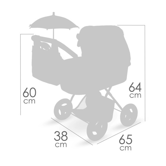 Skladací kočík pre bábiky so slnečníkom a taškou Sophie 60 cm DeCuevas