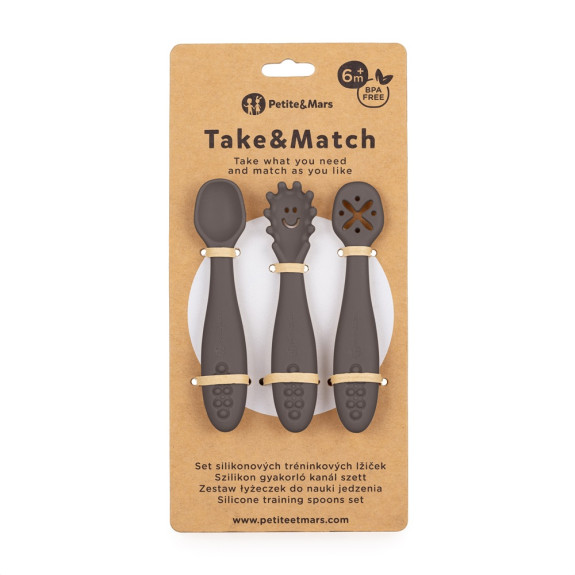 Set 3 ks silikónových tréningových lyžičiek Take&Match 6 m+ Petite & Mars