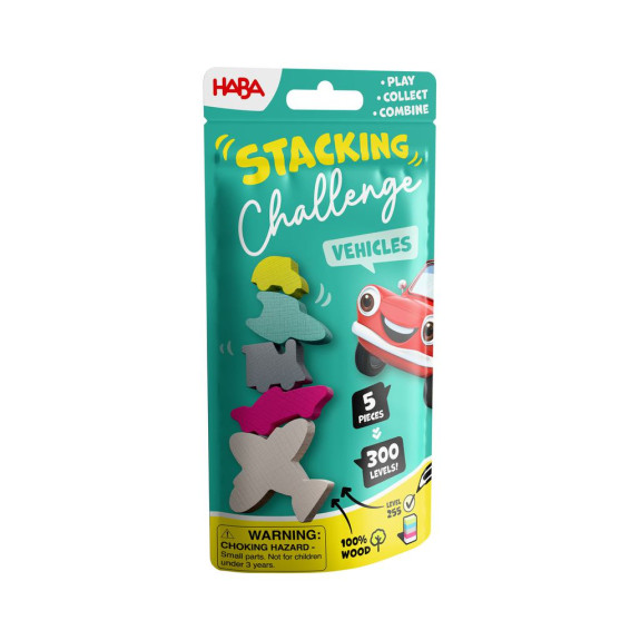 Dynamická zábavná hra Stacking Challenge Doprava 5 figúrok 300 zadaní Haba