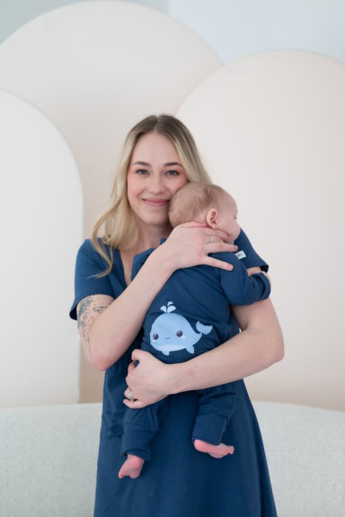 Detský rastúci overal Veľryba Navy Blue Moniel