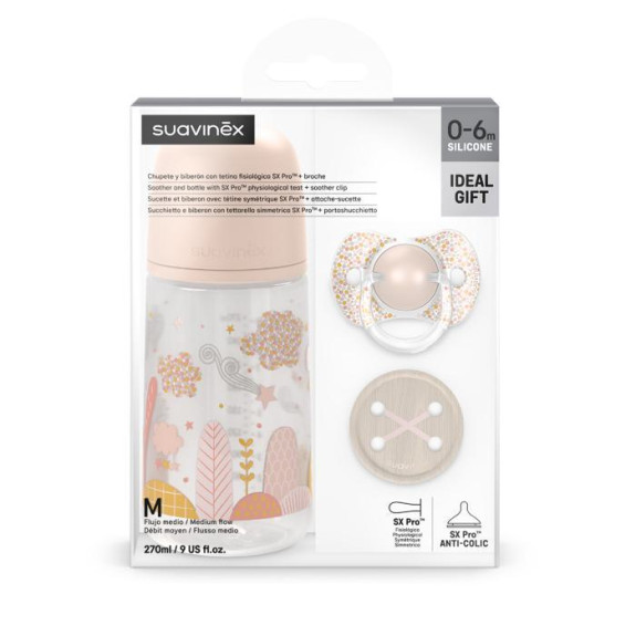 Súprava fľaša 270 ml + cumlík fyziologický 0 - 6 m + klip Dreams Suavinex