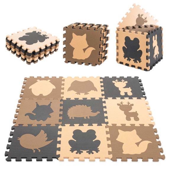Penové puzzle Zvieratká béžové 85 × 85 cm – 9 dielov, Eva pena Tulimi