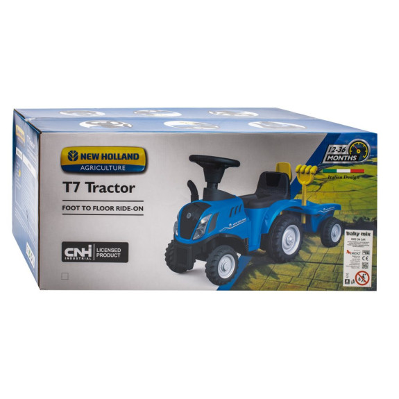 Detské odrážadlo traktor s vlečkou a náradím Baby Mix New Holland