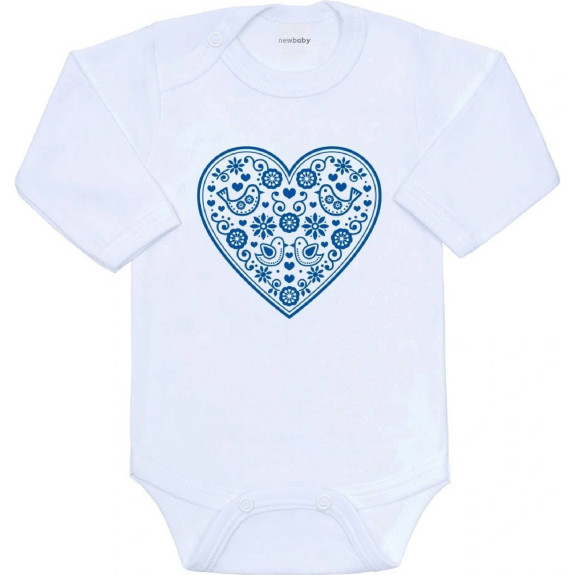 Detské body s potlačou Ľudový vzor modré srdiečko New Baby