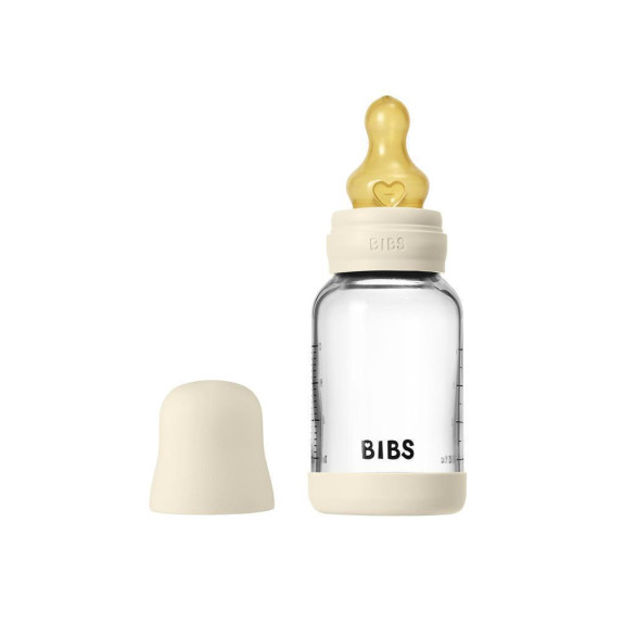 Antikoliková sklenená fľaša s kaučukovým cumlíkom 120 ml Bibs