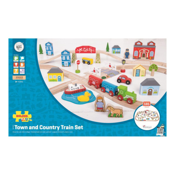 Drevená vláčikodráha mesto a dedina 91 dielov Bigjigs Rail