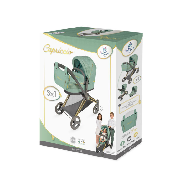 Skladací kočík pre bábiky 3 v 1 s taškou Capriccio 73 cm DeCuevas