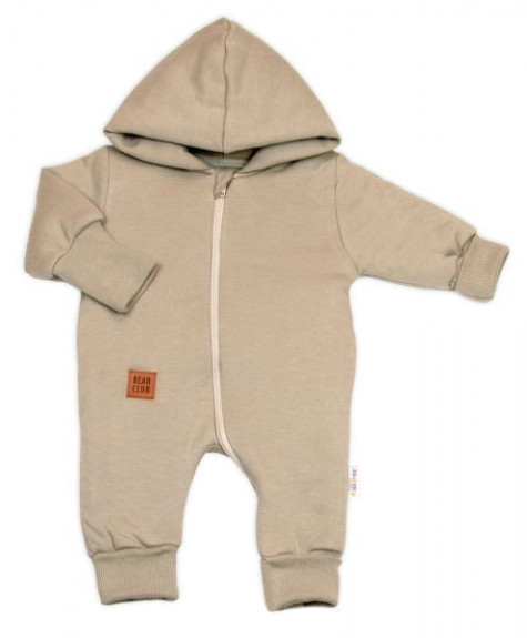 Bavlnený overal s kapucňou, rukavičky, topánky, 3D Nature taupe, Baby Nellys