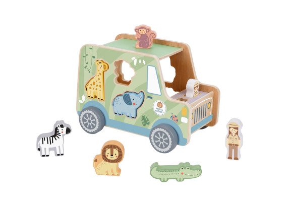 Drevená vkladačka Zvieratká Safari auto 9 ks Tooky Toy