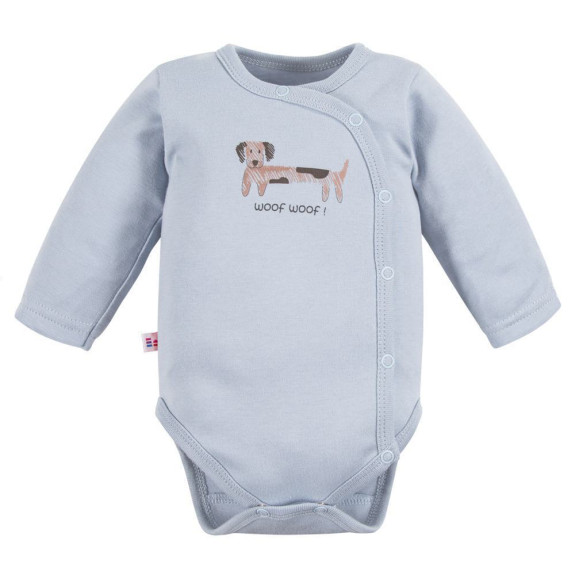 Zavinovacie body Puppy Playtime modré s dlhým rukávom Eevi