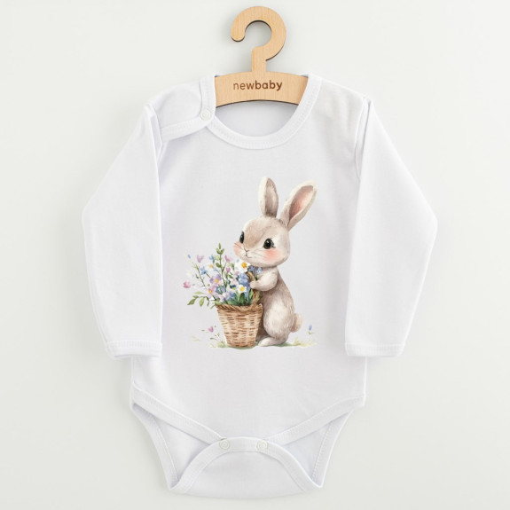 Detské body s potlačou New Baby Zajačik s kvetinkami