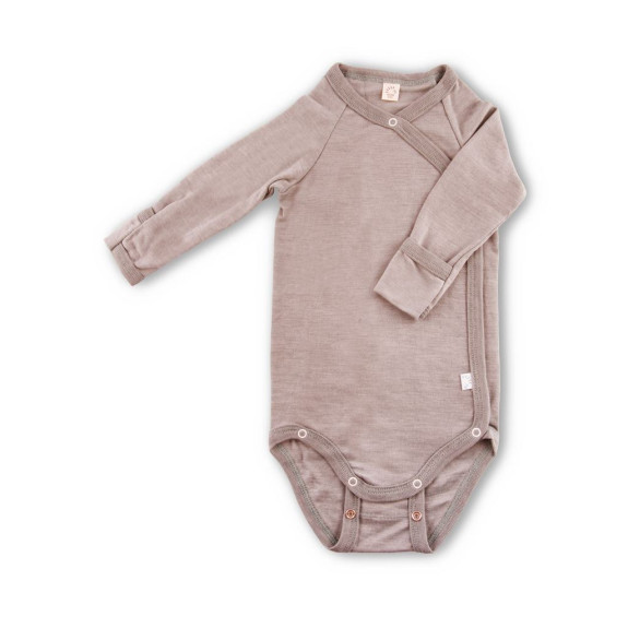 Dojčenské body merino vlna Sand Mélange s rukavičkami PoPoLiNi