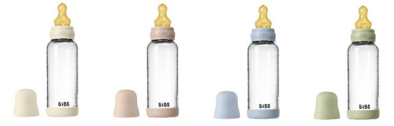 Antikoliková sklenená fľaša s kaučukovým cumlíkom 240 ml Bibs