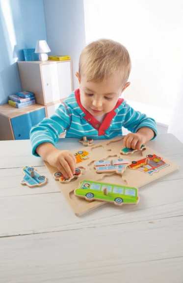 Drevené vkladacie puzzle - dopravné prostriedky Haba