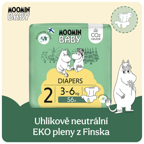 Jednorazové eko plienky 2 Newborn 3–6 kg (56 ks), Moomin baby