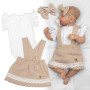 3dielna sada Lady, body, suknička s trakmi, čelenka béžová/biela Baby Nellys