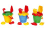 Sada na piesok plast vedierko so sitkom 15x13cm, lopatka, hrabličky, 2 bábovky
